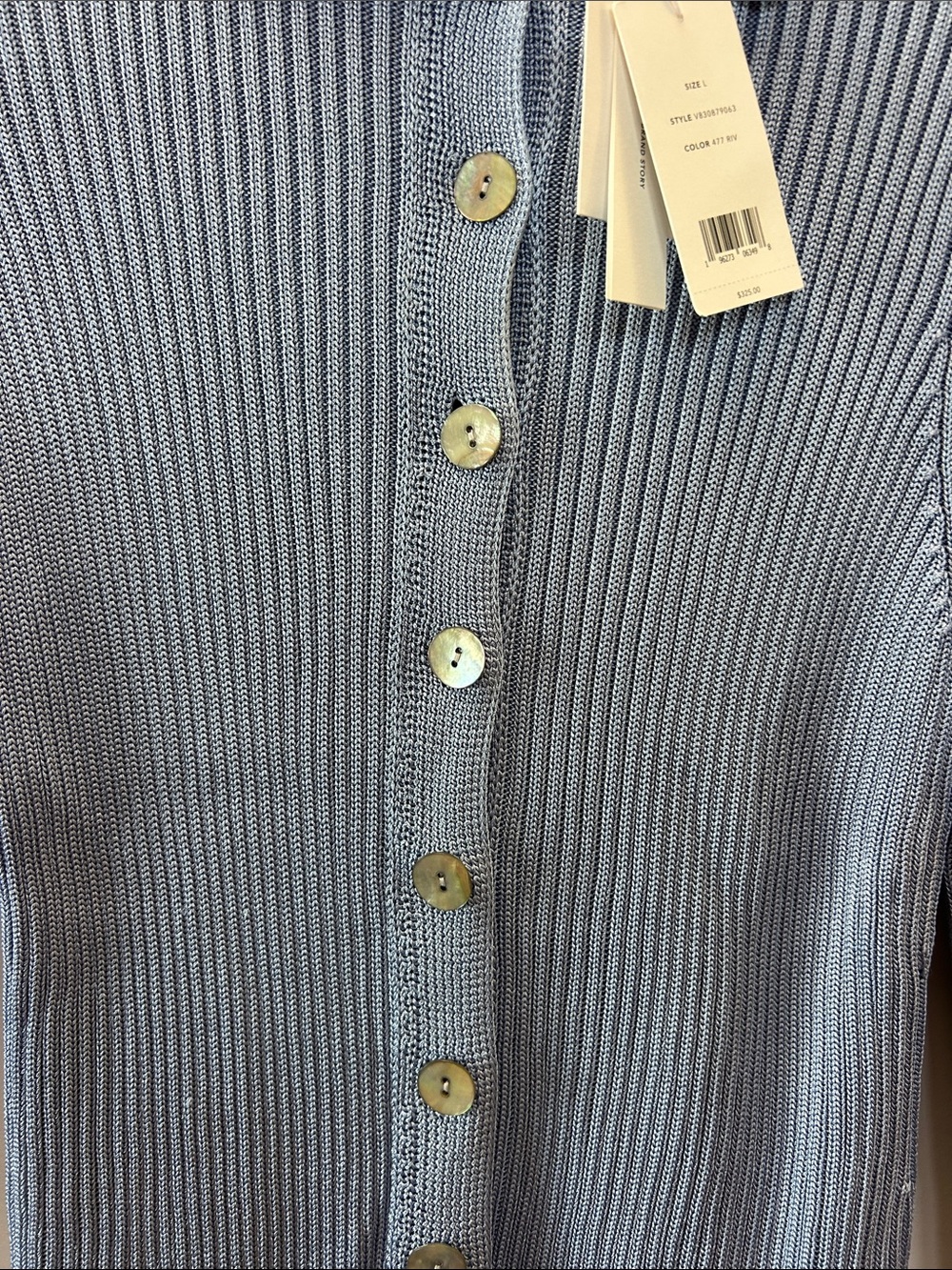 Vince Light Blue Ribbed Button-Front Collared Cardigan - Picture 3 of 7